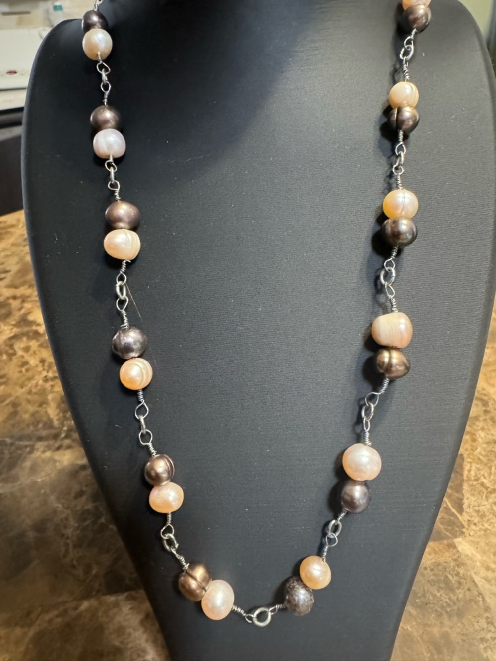 Lia Sophia Peach and Brown Bead Link Necklace
